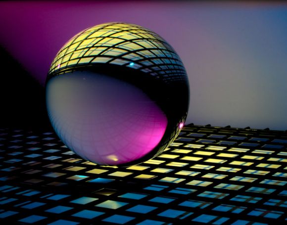 Programming - blue and black ball on blue and white checkered textile