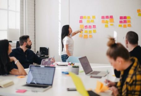 Digital Product - woman placing sticky notes on wall