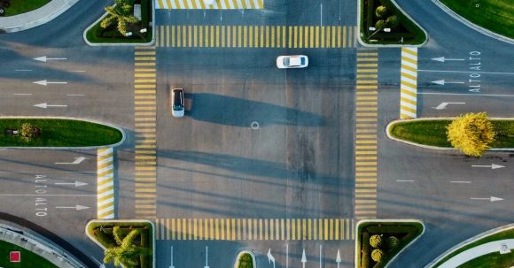 Autonomous Vehicles - Top View of a Large Intersection